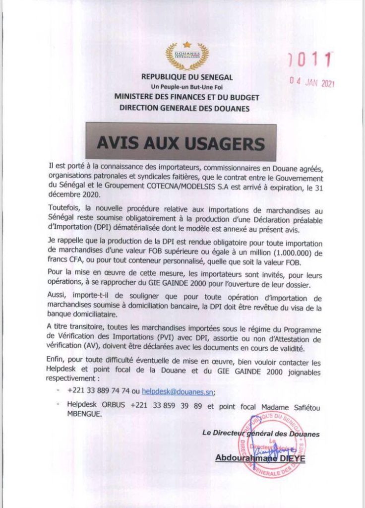 Avis aux usagers/ Importations